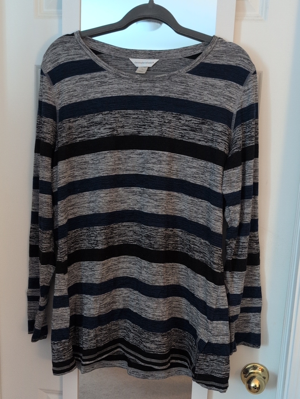 Christopher & Banks Navy and Gray Striped Long-Sleeve Top
